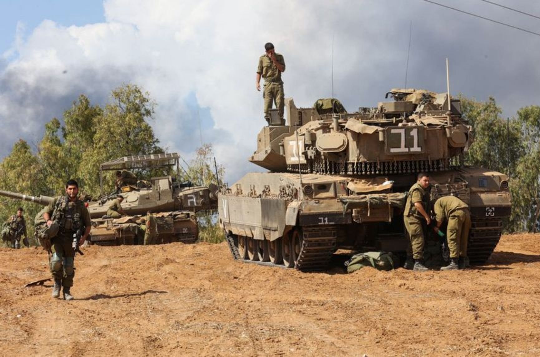 Israeli tank with anti-drone cage